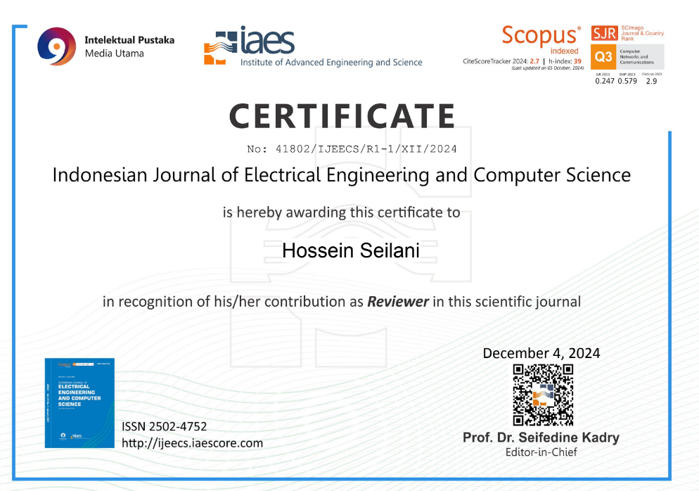 IJEECS Reviewer Certificate